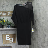 DKNY Womens Asymmetrical Sweater Mesh Sleeve Dress DD4HNC35 Black M