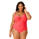 Shade & Shore Womens Shirred Full Coverage One Piece Swimsuit Coral Red 24