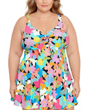 Swim Solutions One Piece Swimdress Swimsuit Floral Frenzy Multicolor 22W