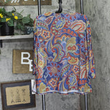 Alfred Dunner Stitched Pleated Neck Paisley Floral Top 16254WS Blue Multi 1X