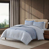 Eddie Bauer Comforter Set Super Soft Bedding Cooper Stripe Blue Full / Queen