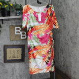 Ny Collection Womens Plus Size Elbow Sleeve Side Pleat Dress Flower Rays Pink 1X