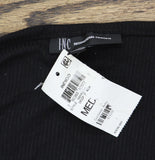 Inc International Concepts Ruched Long Sleeve Ribbed Henley Top Deep Black M