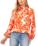 Vince Camuto Womens Petite Printed Split-Sleeve Blouse Orange Multi PM