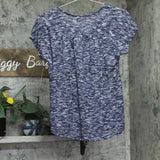 NY Collection Womens Marled Knit Cap Sleeve Shirt Top Blue Multi S