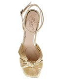 Jewel Badgley Mischka True Kitten Heel Sandals Wrap Strap Gold Yellow 6.5M