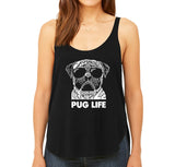 LA Pop Art Womens Word Art "Pug Life" Flowy Tank Top Black 2XL