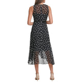 Tommy Hilfiger Sleeveless Belted Polka Dot Chiffon Midi Dress Black / Ivory 2