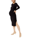 A Pea In The Pod Womens Knit Midi Maternity Side Slit Long Sleeve Dress Black S