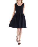 24Seven Comfort Apparel Fit & Flare Pleated Skater Dress with Pockets Black XL