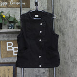 Logo By Lori Goldstein Womens Denim Ruffle Jean Trucker Vest A703155 Black M