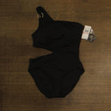 Michael Michael Kors Womens One Shoulder Cut Out One Piece Swimwear Black 10