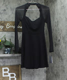 City Studio Juniors Sheer Long Sleeve Mesh Fit Flare Skater Dress Black 0