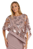 R&M Richards Womens Short Sequin Floral Lace Poncho Dress 2851