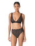 Michael Michael Kors Lace Tie Back Swim Bikini Top MM85884 Black / Brown M
