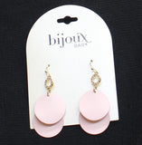 Bijoux Bar Fashion Double Disc Pave Ring Dangly Drop Earrings Gold / Pink 2.25"