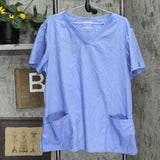 Cherokee Womens V-Neck Short Sleeve Ribbed Back Scrub Shirt Top Blue 2XL
