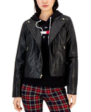 Tommy Hilfiger Women's Faux-Leather Moto Jacket J2XJ4815 Black XL
