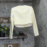 Karl Lagerfeld Cropped Tweed Elegant Boucle Jacket Freesia Yellow / Soft White 2