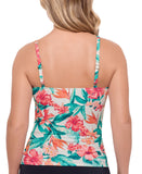 Swim Solutions Printed Shirred Tankini Swim Top Tropic Twist White Multi 10
