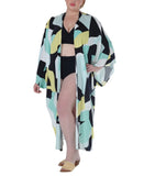 Raviya Womens Plus Size Printed Open-Front Kimono Cover Up Yellow Abstract 0X