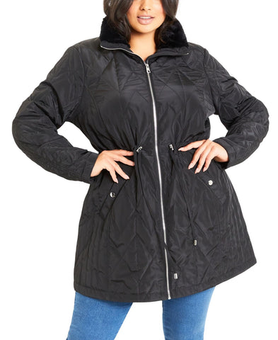 Evans Womens Plus Size Faux Fur Collar Padded Coat 211224