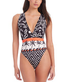 Sanctuary Beach Conversations Plunge Mio One-Piece Swimsuit Black Multi XL