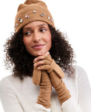 Charter Club Embellished Cashmere Beanie with Cuff Warm Praline Heather Brown