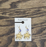 Francesca's Ornate Flowers Painted Bead Dangly Earrings Gold / Blue Multi 1.75"