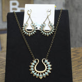 Premier Designs Gemstone Necklace and Dangle Earrings Set Gold / Blue 35" + 4"