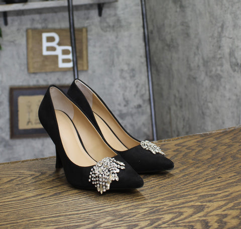 INC International Concepts Embellished Stiletto Heels Black Microsuede 6.5M