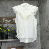 Aqua Womens Button Front Lace Flutter Sleeve Top IBO26550 Ivory Off White XXL