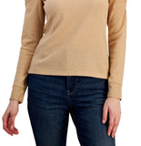 Tommy Hilfiger Womens Metallic Cold Shoulder T-Shirt J2IH6834 Camel Brown L