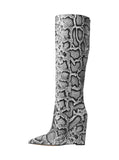 Michael Michael Kors Isra Wedge Tall Dress Boot Black Snake Multi 5.5M