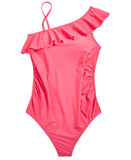 Motherhood Maternity Ruffle One Shoulder Maternity One Piece Swimsuit Pink L