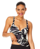 Anne Cole Chic Draped Front Underwire Swim Top Palm Chic Black White 36C/38B