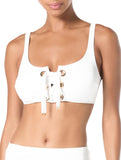 Michael Michael Kors Lace Up Grommet Bikini Swim Top MM3Q457 White M