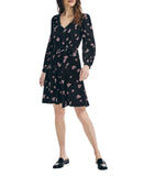Nautica Womens Sustainably Crafted Woven Floral Print Tie Dress True Black M