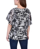 Ny Collection Chiffon Sleeve Poncho Printed Blouse Top Black Acutelines XL