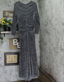 Betsy & Adam Ruched Surplice V Neck Long Sleeved Dress Black / Silver 16
