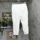 Calvin Klein Linen-Blend Mid Rise Slim-Leg Pants T52PA072 White 8P