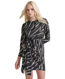 DKNY Womens Round-Neck Long-Sleeve Side Knot Mini Dress Black / Parchment 4