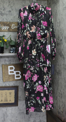 RACHEL by Rachel Roy Womens Mae Printed Tiered Maxi Dress Cascade Garden Black 8