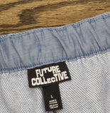 Future Collective Mid-Rise Wide Leg Denim Drawstring Pull-On Pants Light Blue L