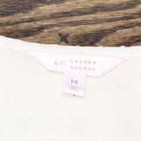 LC Lauren Conrad Womens Woven Embroidered Collar Button Up Shirt White / Black M