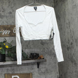 Bar III x Nicole Williams English Knit Cropped Long-Sleeve Top Bright White S