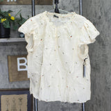 Black Tape Trendy Plus Size Printed Cotton Flutter-Sleeve Top Ivory Off White 2X