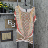 rue21 Womens Patterned Knit Stretch Tunic Shirt Top Brown Red Multi L