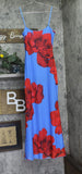 Aqua Womens Floral Mesh Maxi Dress DI11619BL Blue / Red XS