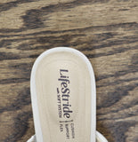 Lifestride Kitten Heel Open Toe Slip-On Double Strap Sandals Bone Off White 5.5M